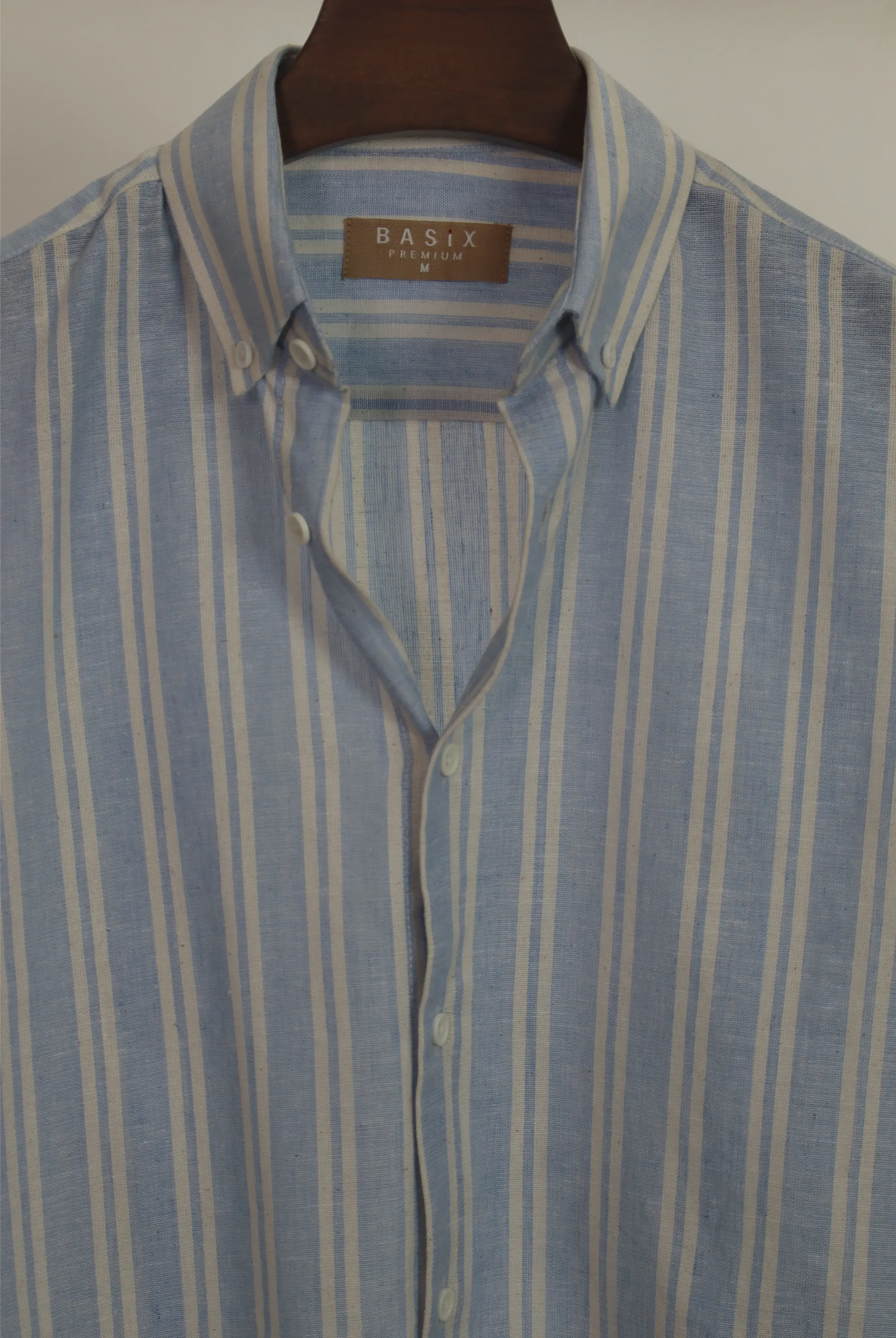 Sky Blue & White Vertical Stripe Shirt