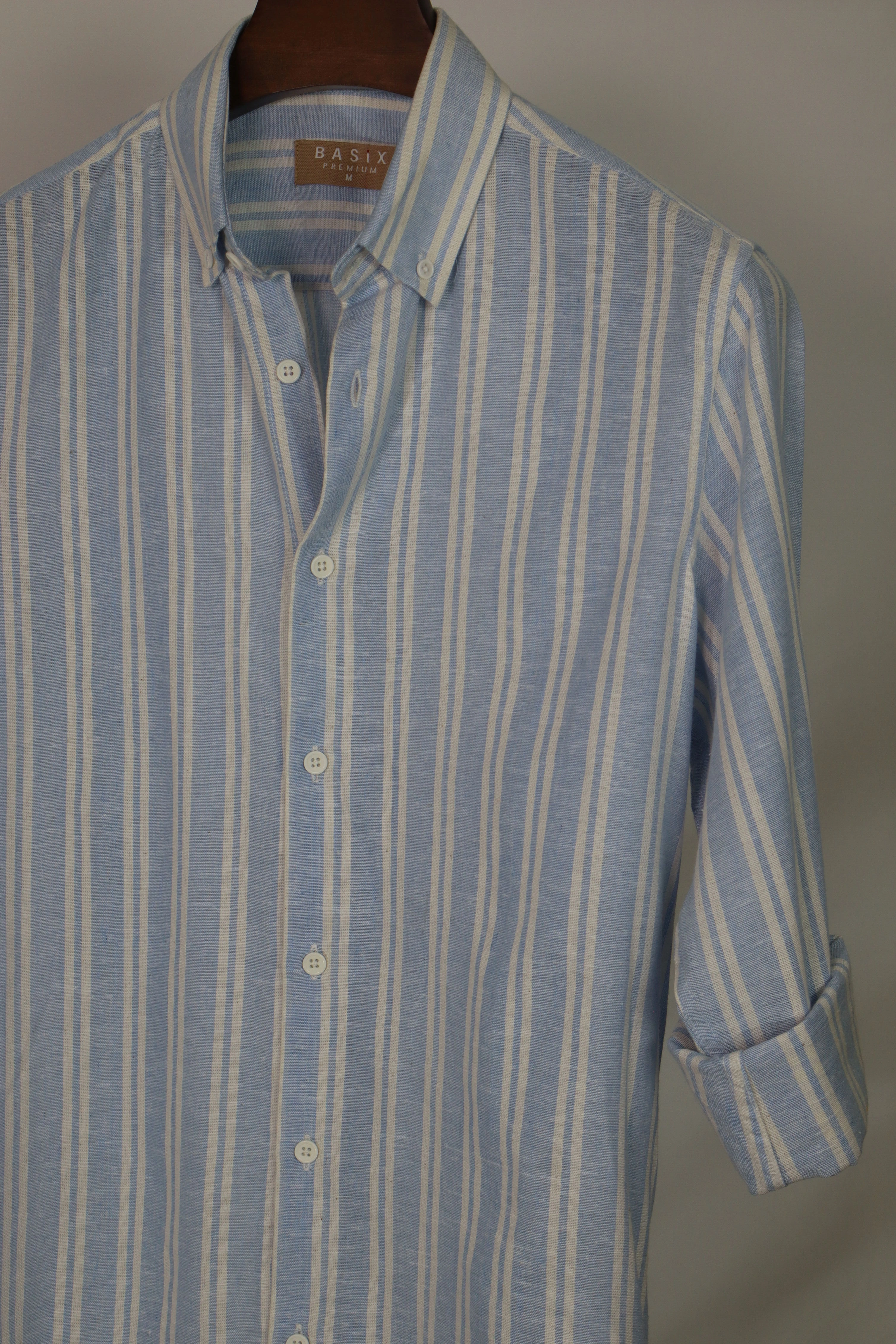 Sky Blue & White Vertical Stripe Shirt OFF-WHITE gallery image