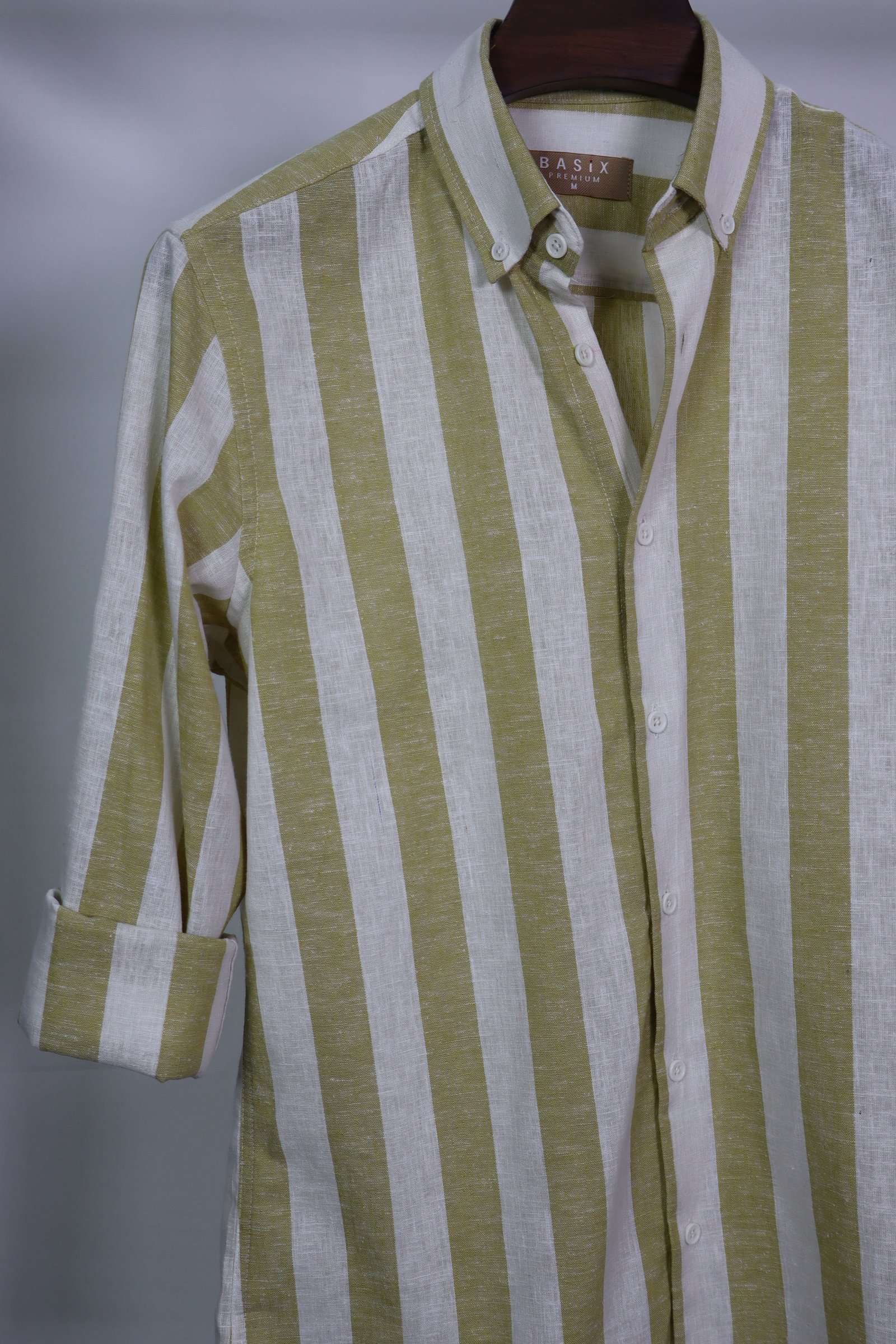 Olive Green & White Vertical Stripe Shirt OFF-WHITE gallery image
